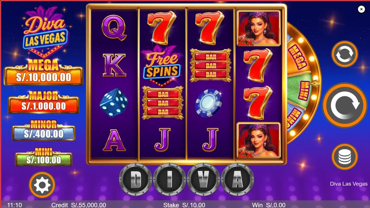 Tampilan visual slot Diva Las Vegas dengan tema panggung kasino yang mewah