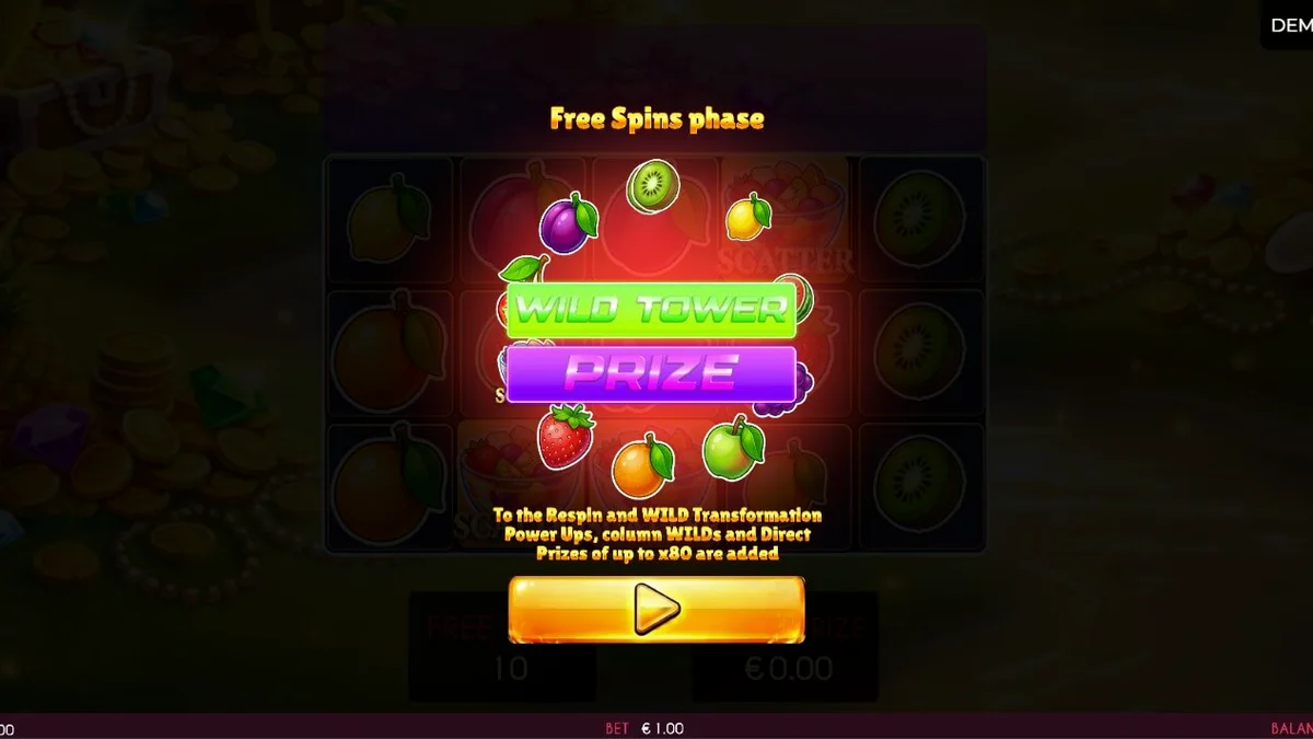 Tampilan visual slot Fruits Madness dengan simbol buah-buahan yang cerah