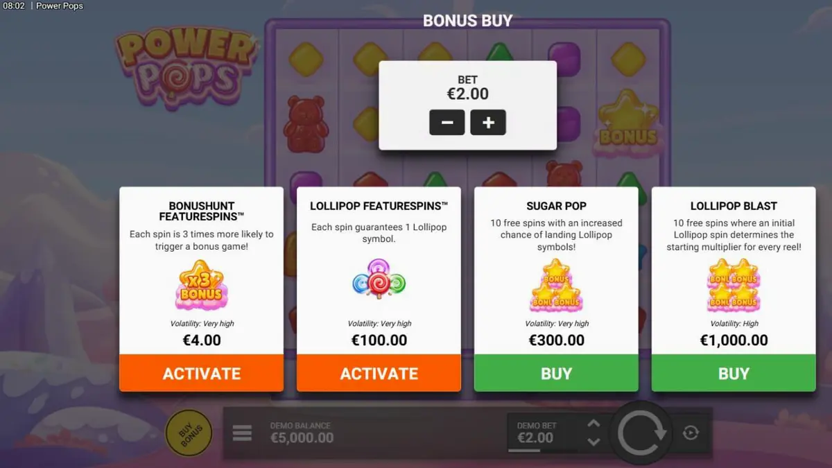 Tampilan visual slot Power Pops dengan tema permen dan warna-warna cerah